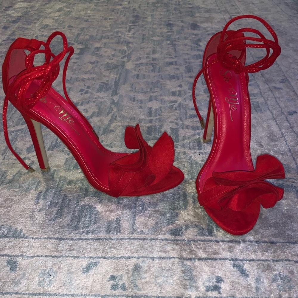 Red lace-up heels